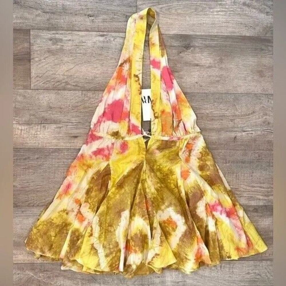ZARA Yellow Floral Halter Mini Dress Open Back Resort Vacation Sundress NWT - Picture 16 of 16